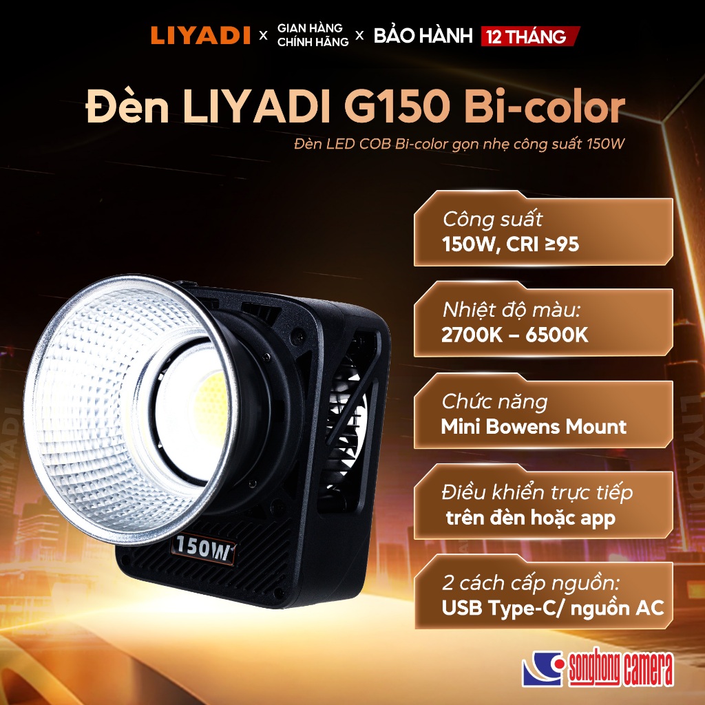 Đèn LIYADI G150 – Đèn Studio RGB/Bi-Color siêu nhỏ gọn công suất 150W kèm tay cầm tích hợp pin