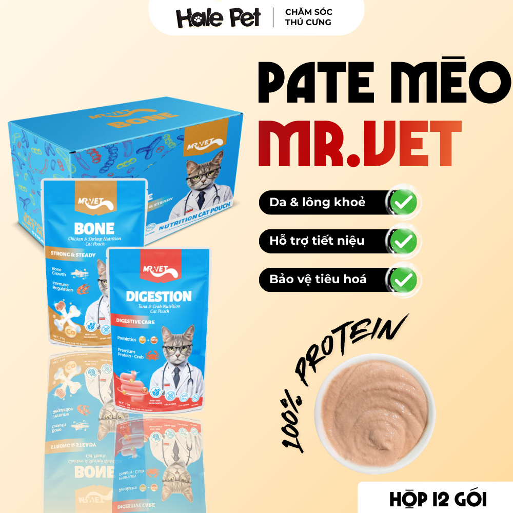 [COMBO 12 GÓI] Pate cho mèo MRVET - Bổ sung Omega-3, Vitamins, L-Lysine, Iron, DHA tốt cho mèo
