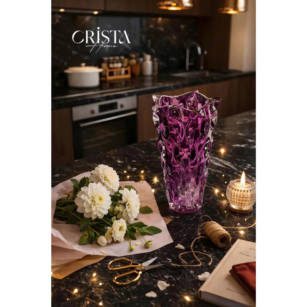 Bình hoa thuỷ tinh dáng sóng Crista Home màu omber kích thước 28 x 16cm - Nhiều màu - 60230