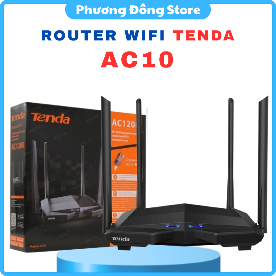 ROUTER WIFI TENDA AC10 - Tốc độ đến 1200 Mbps, Hỗ trợ Băng Tần Kép, Hỗ trợ VPN, Phủ sóng đến 15m, Tr