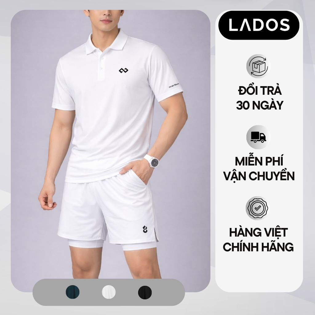 Áo Polo Thể Thao Nam Airmesh LADOS-9238 Vải Mè Vuông Nhí Thoáng Khí, Thấm Hút Mồ Hôi, Mặc Mát