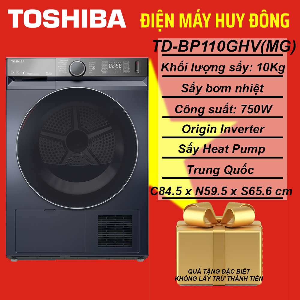 Máy sấy bơm nhiệt Toshiba 10 kg TD-BP110GHV(MG) CÔNG NGHỆ HEATPUMP