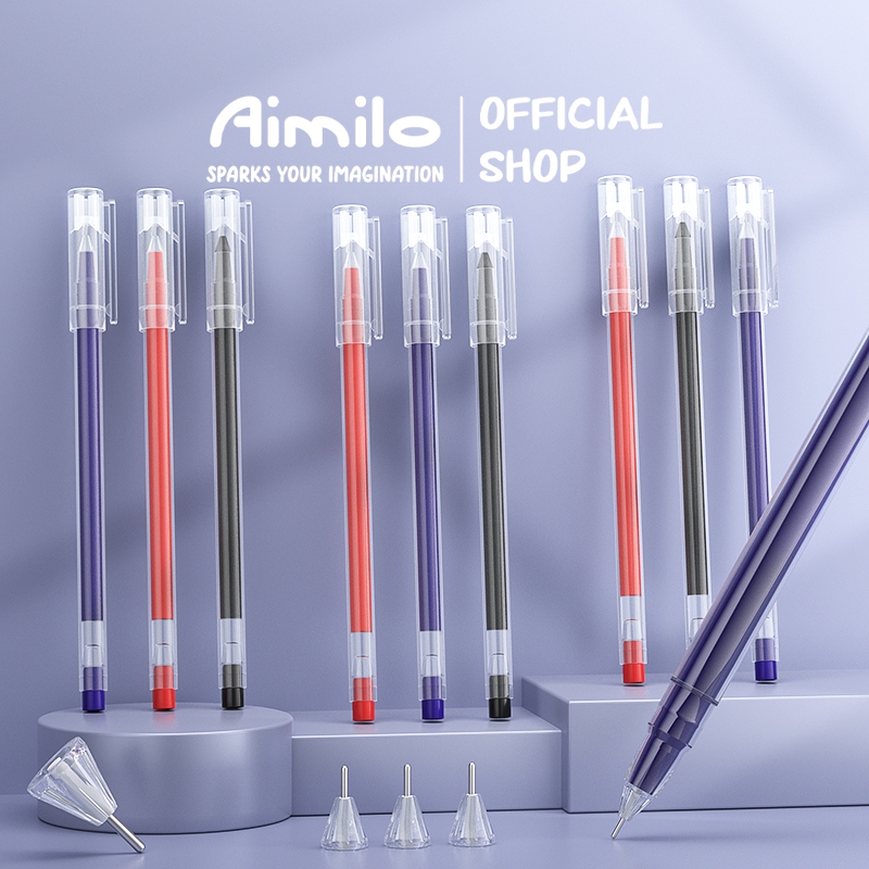 Aimilo Combo 3/5/10 cây Bút gel mực đen/xanh/đỏ ngòi 0.5mm dung lượng lớn khô nhanh viết mượt dành cho học sinh
