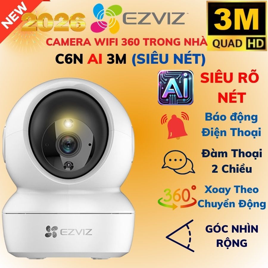 Camera Wifi Trong Nhà Xoay 360 Ezviz C6N TY+ 2M 4M 2K 1080P FULL HD [Có cổng Lan] Bảo Hành 24TH