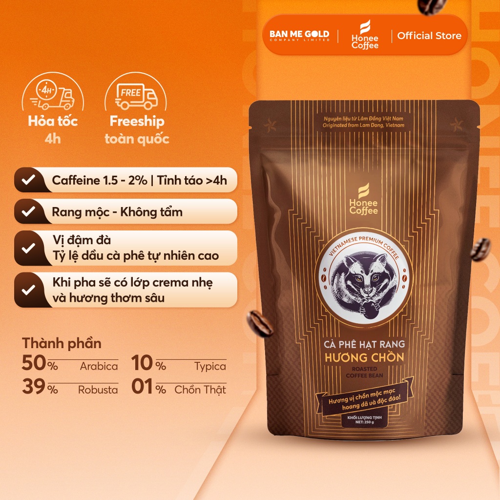 Cà phê hương chồn (nâu) - cafe hạt rang mộc nguyên chất - cà phê chồn dành cho dân tập gym chính hãn