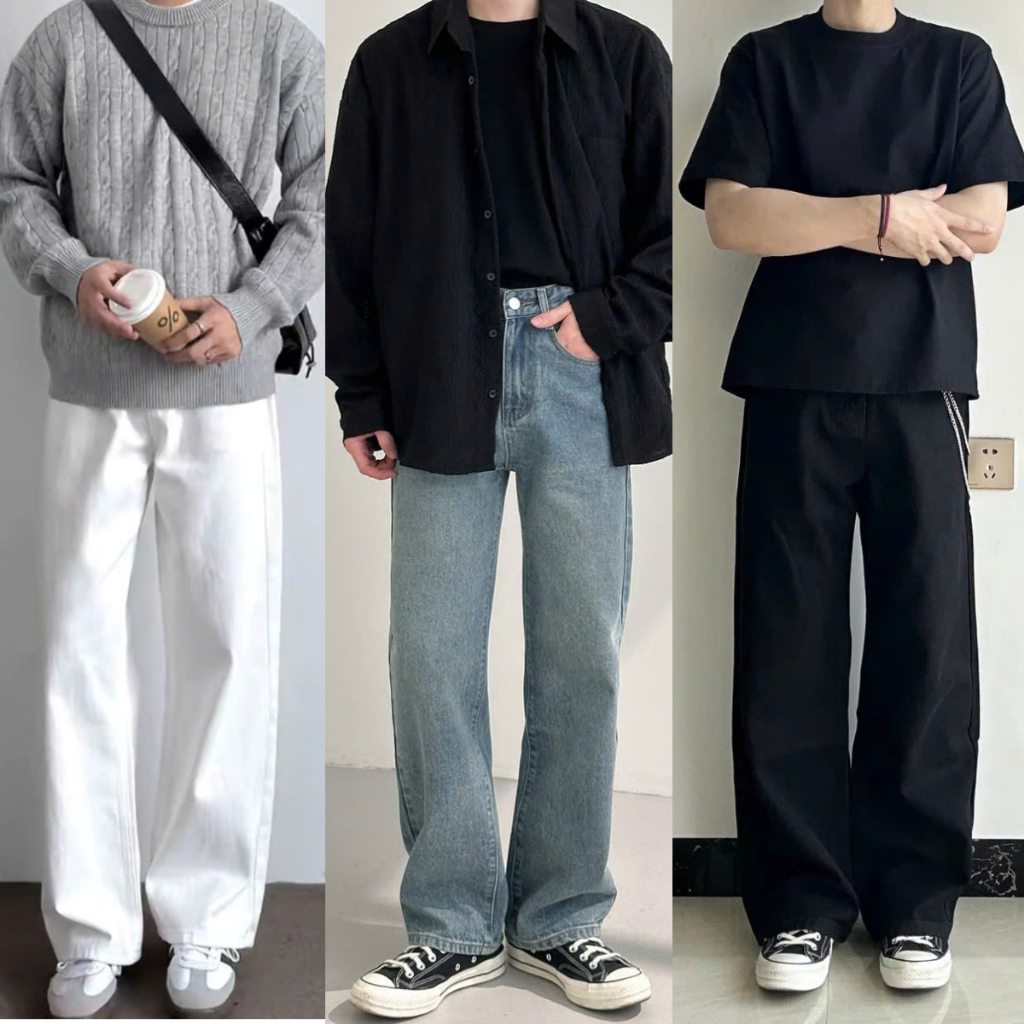 Quần Jean Nam FABUMAN ống SUÔNG, quần bò cạp cao màu xanh đen phong cách RETRO bigsize