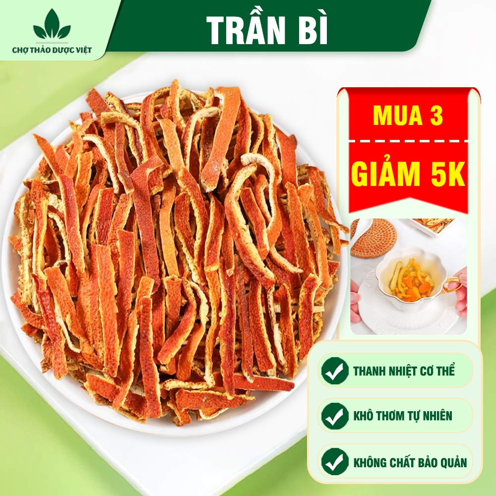 Trần bì khô 100g, vỏ cam, quýt sấy thơm, thái lát mỏng, dùng pha trà, nấu siro, hỗ trợ giảm ho