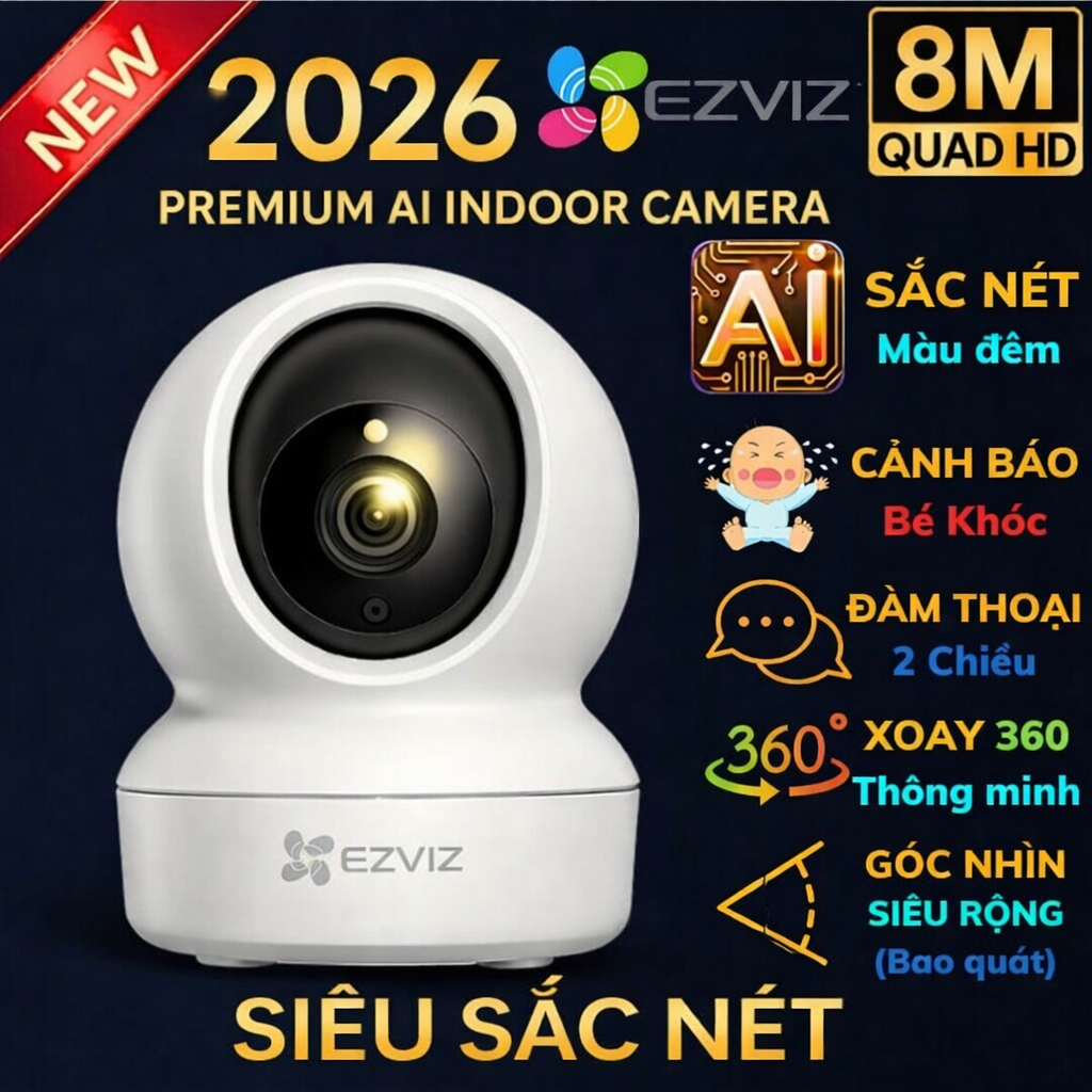 Camera Wifi Trong Nhà Ezviz H6 H6C PRO 2K 1080P 2MP 4MP C6N Độ nét cao, Xoay 360 [Hỗ Trợ Cổng Lan]