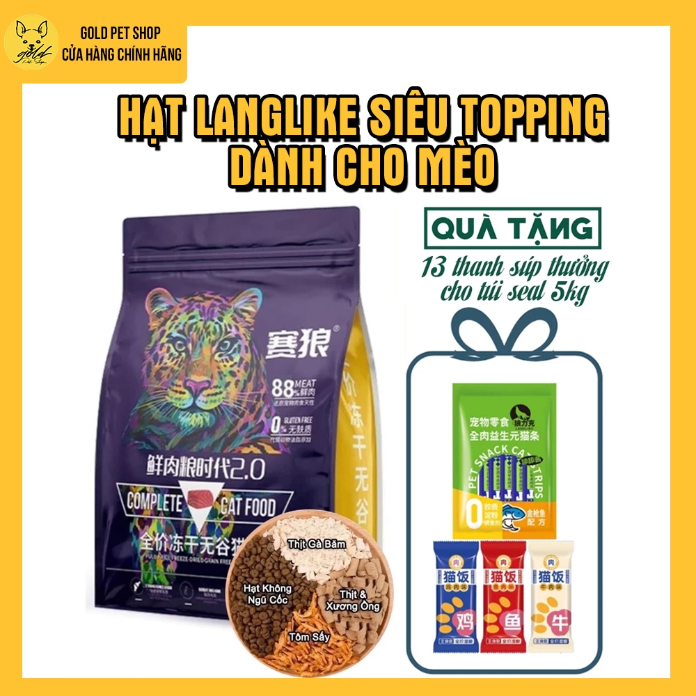 [5KG] Hạt cho mèo LANGLIKE siêu topping, đạm 40%, Hạt LANGLIKE không độn ngũ cốc, 20% topping