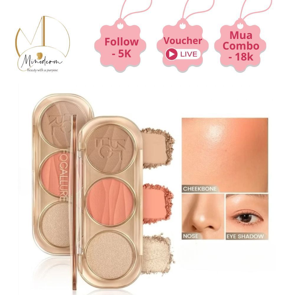 Bảng phấn tạo khối, bắt sáng, má hồng Focallure 3 trong 1 cho mọi tông da F45 6.6g