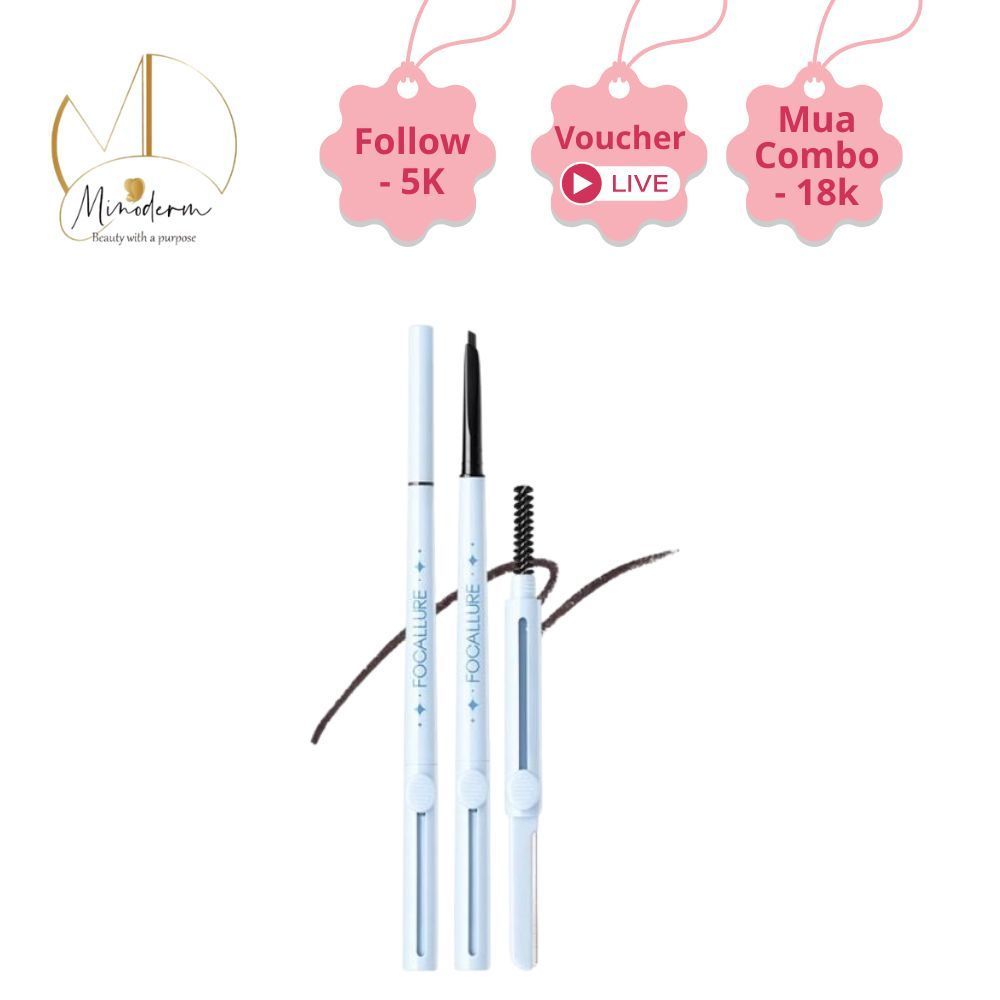 Bút Kẻ Lông Mày Focallure 3 Trong 1 Đa Năng, chì kẻ siêu nét, đầu trải xoắn ốc, chống nước 0.07g E30