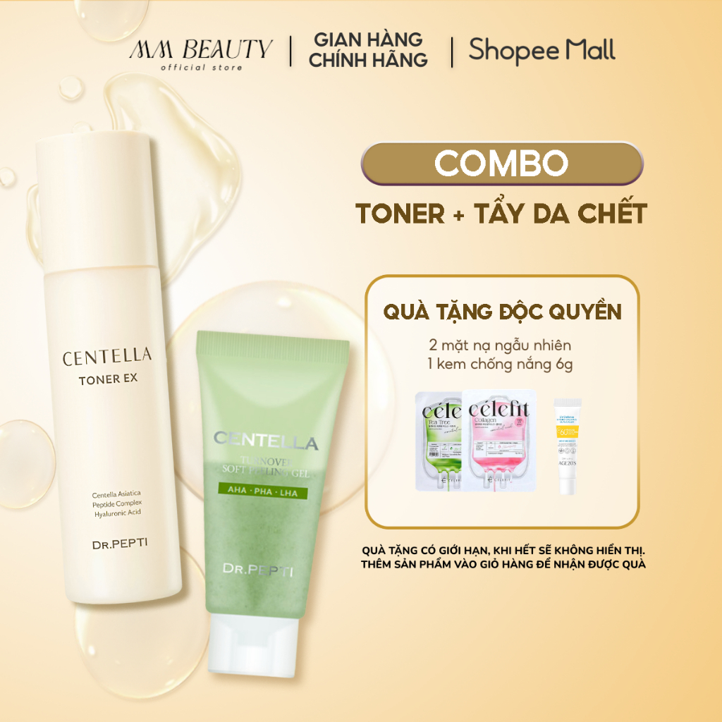 COMBO Nước hoa hồng Dr. Pepti Centella Toner EX 180ml + Gel Tẩy da chết Dr.Pepti Centella Turnover S