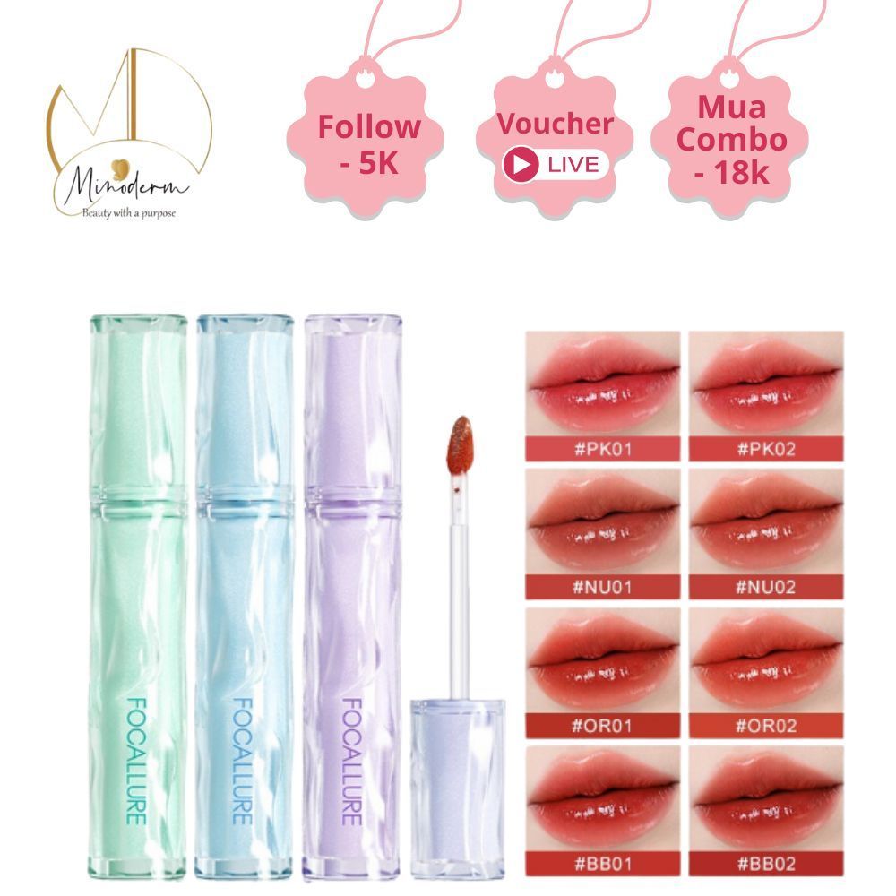 Son Tint FOCALLURE Siêu Căng Bóng Mọng, Nước Lâu Trôi, Không Bết Dính 2g L22