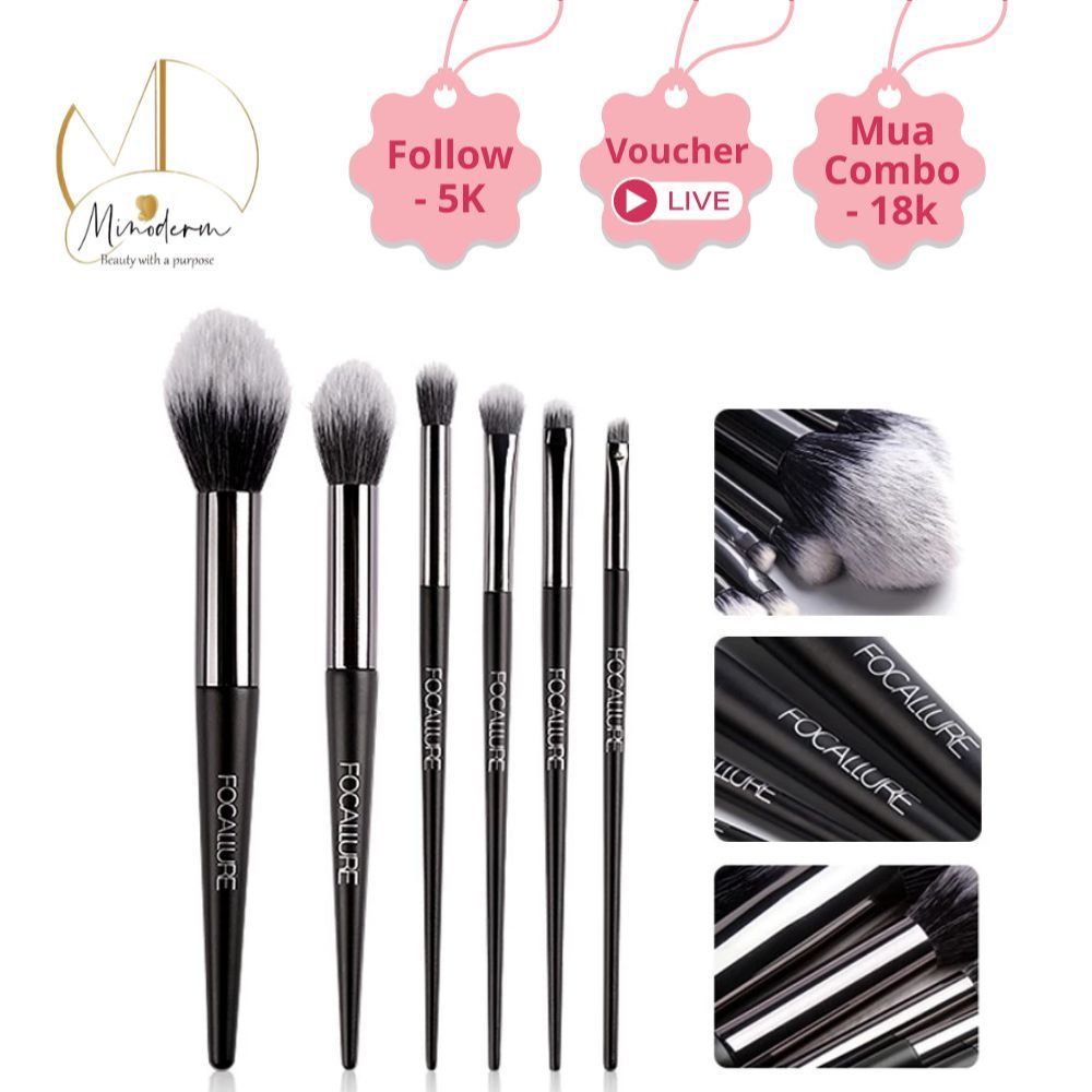 Bộ cọ trang điểm FOCALLURE 6 cây cọ phấn phủ, má hồng, màu mắt 100g FA-70