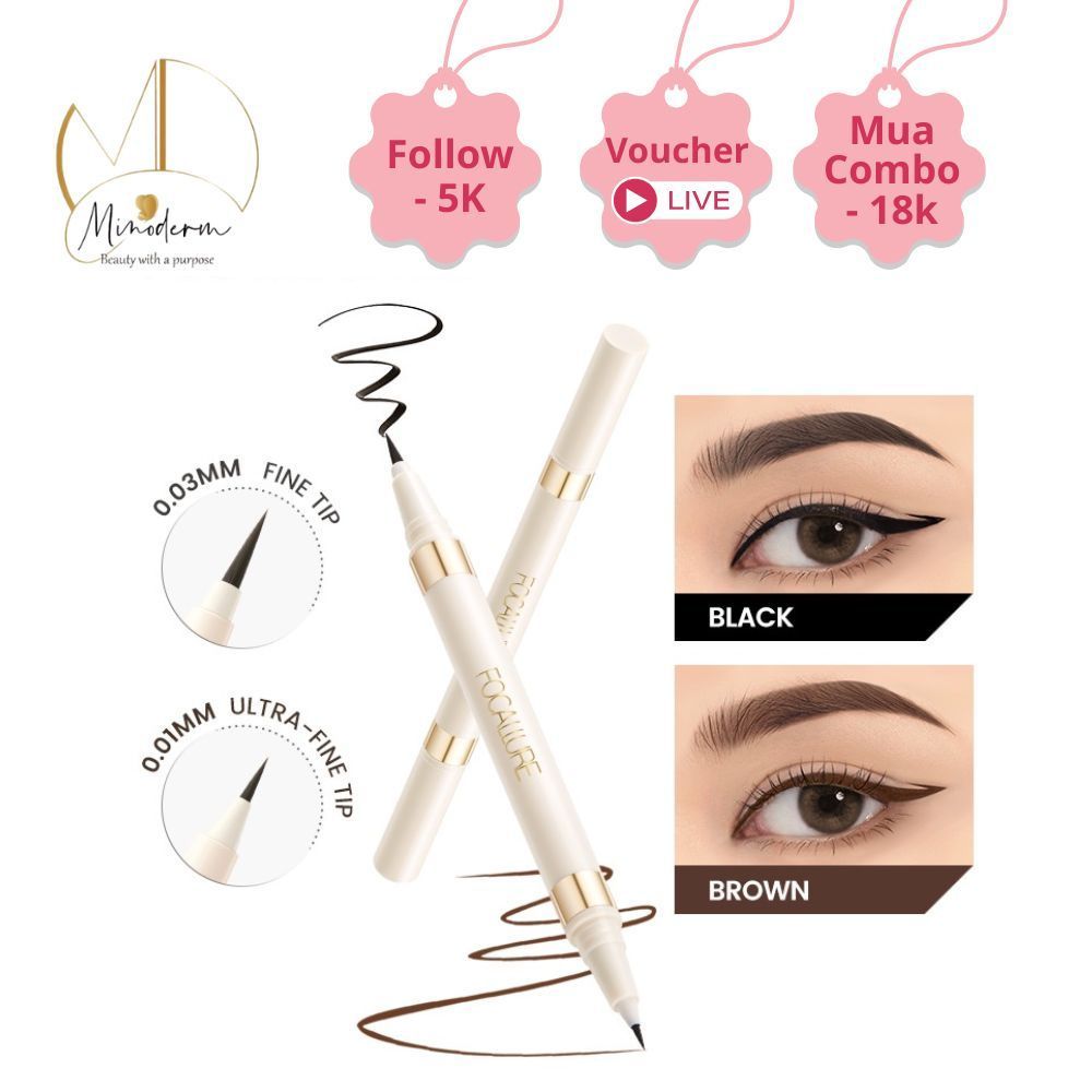 Bút kẻ mắt FOCALLURE 2 đầu trong 1 khô nhanh chống nước không nhòe màu đen nâu,