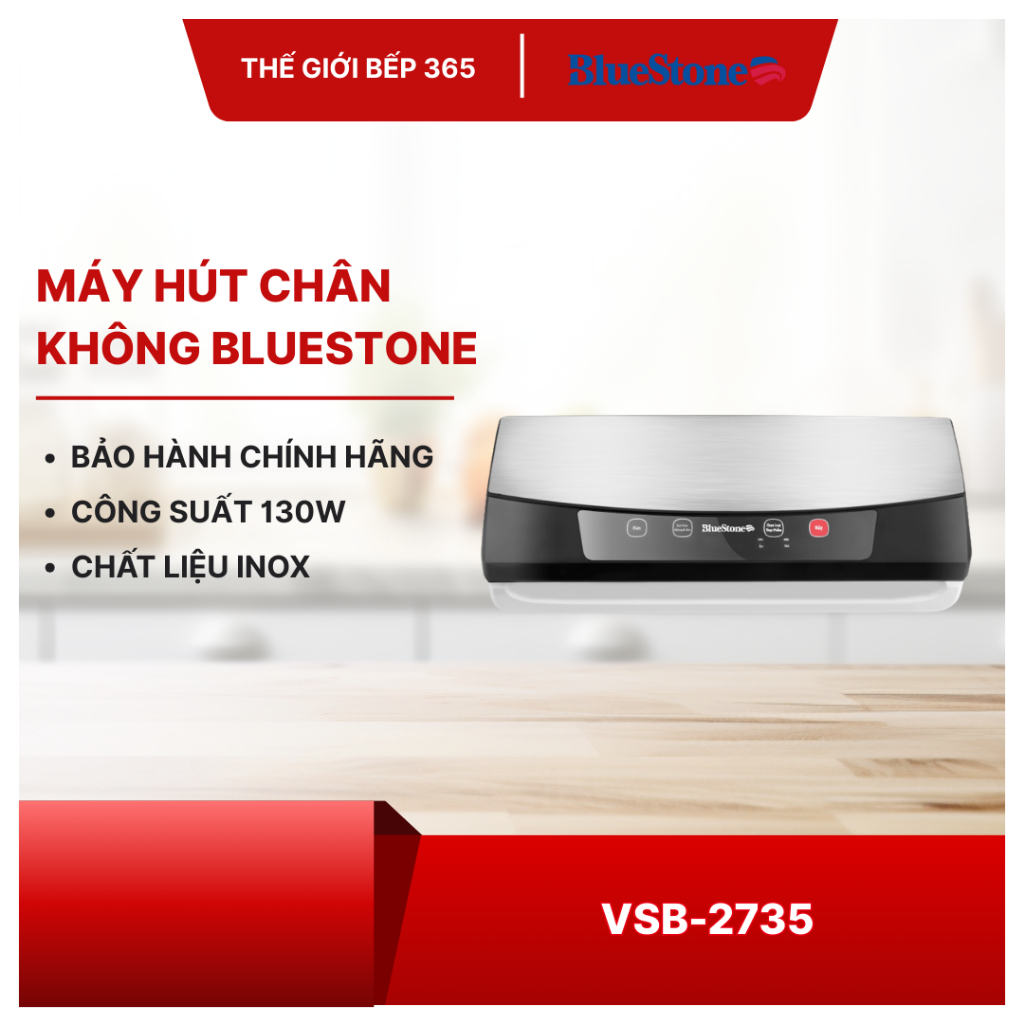 Máy Hút Chân Không BLUESTONE VSB-2735 - Hút Thực Phẩm Khô & Ướt, Hàn Miệng Túi, Tặng Kèm Cuộn Túi