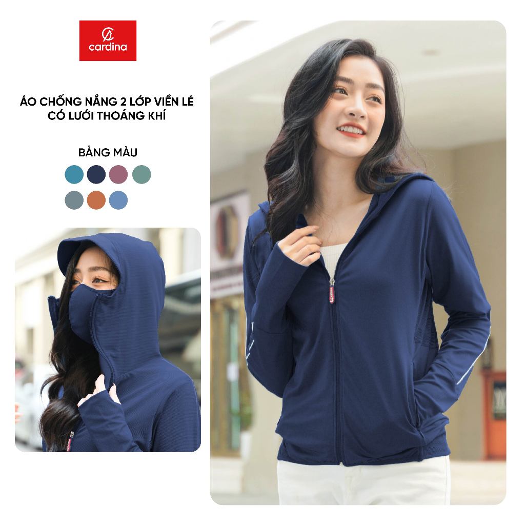Áo Chống Nắng Nữ 𝐂𝐀𝐑𝐃𝐈𝐍𝐀 2 Lớp Chất Thun Lạnh Nhật Cao Cấp Viền Thể Thao Chống Tia UV 2NF02
