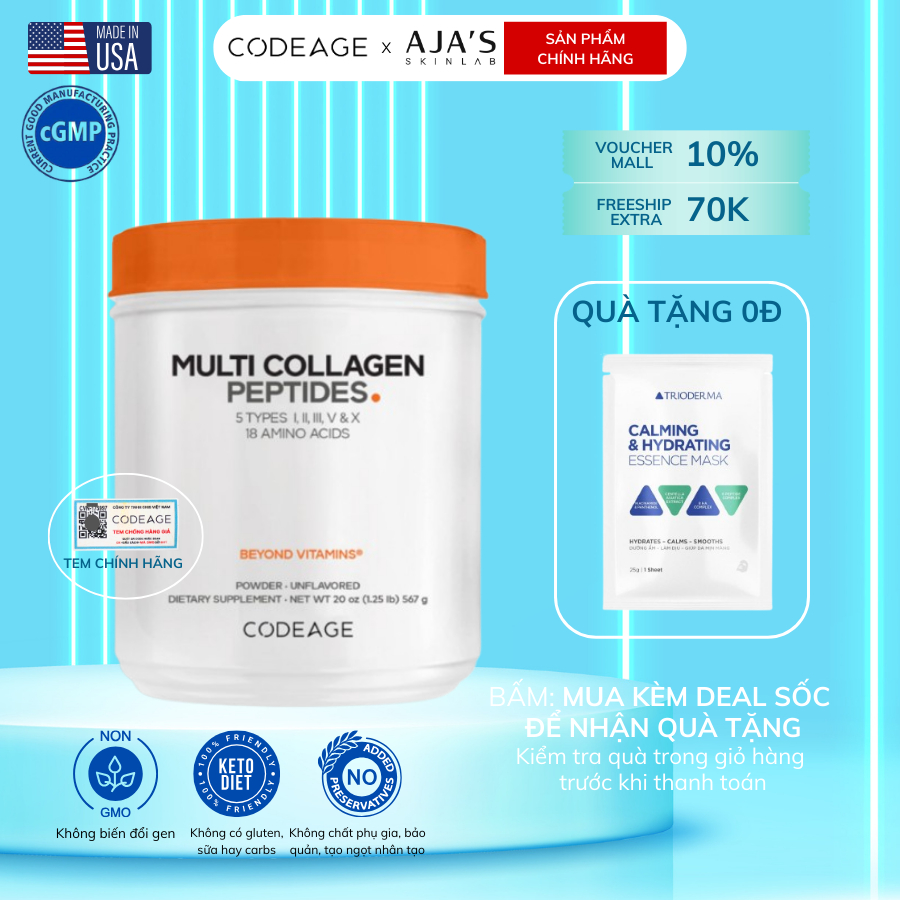 Bột Collagen Codeage Thủy Phân Hỗ Trợ Trẻ Hóa Toàn Diện Codeage Multi Collagen 567g - AJA'S SKINLAB