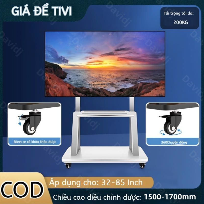 32-85 Inch Kệ Treo Tivi Có Bánh Xe Màu Trắng Tinh Tế Thiết Kế Tối Giản Nâng Hạ Linh Hoạt Giá Treo Ti