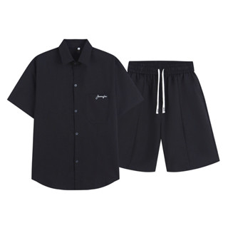Bộ sơ mi Nam áo sơ mi cộc tay quần short chất liệu đũi xước chữ túi thoáng mát mặc nhà, mặc đi chơi, đi biển