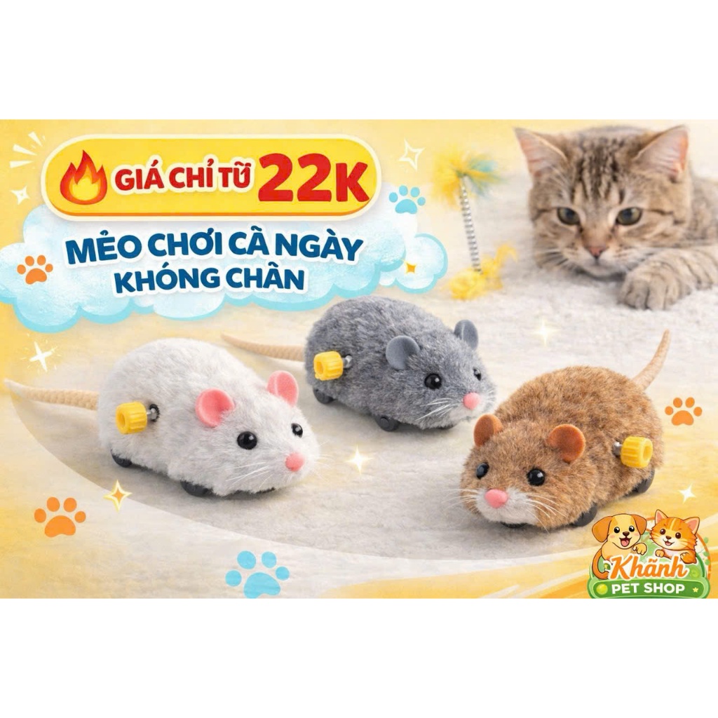 Chuột đồ chơi mèo có dây cót – chuột giả kích thích mèo săn mồi 🔥 Giảm 5K