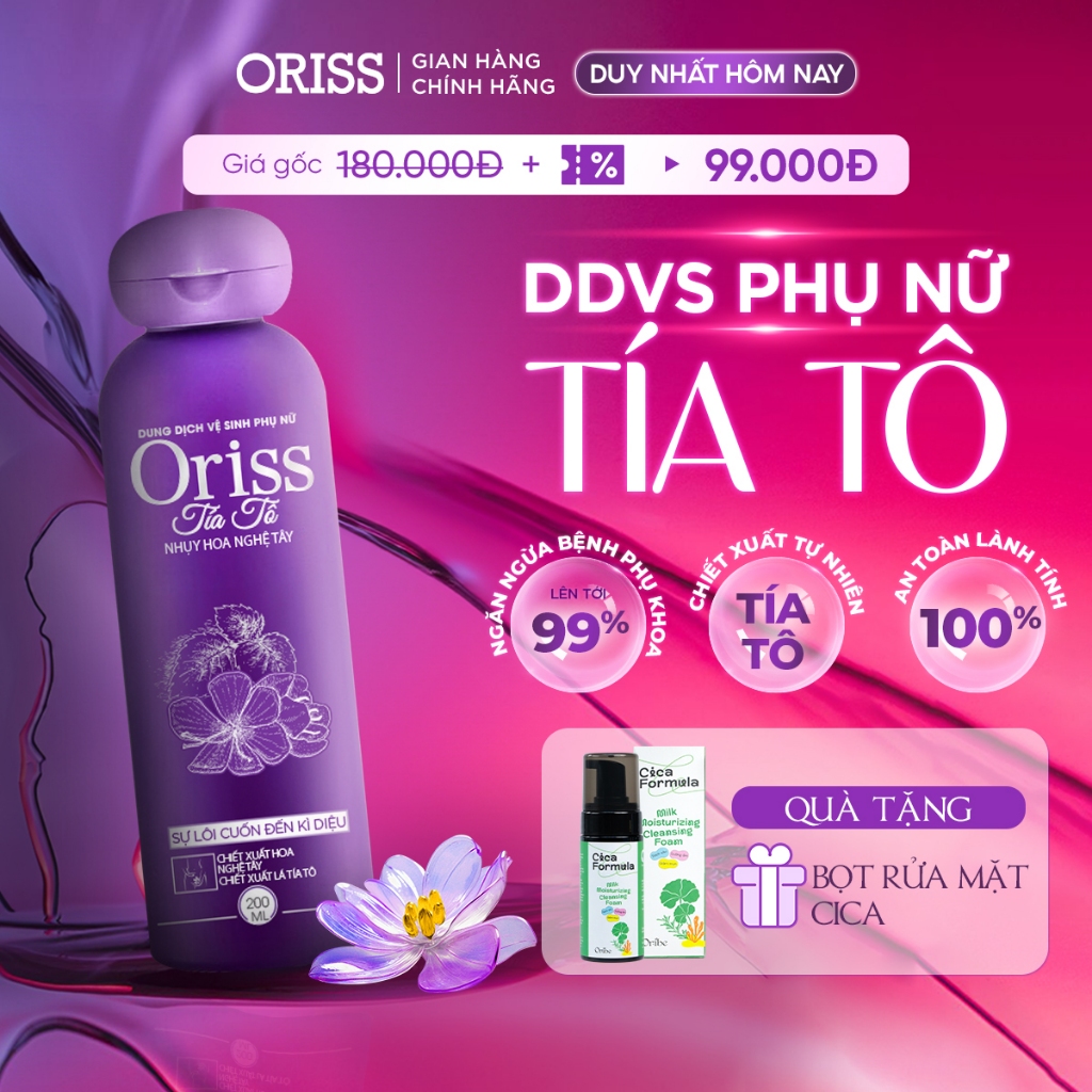 Dung dịch vệ sinh phụ nữ Oriss tía tô làm sạch dịu nhẹ ngăn mùi ngừa vấn đề phụ khoa 200ml
