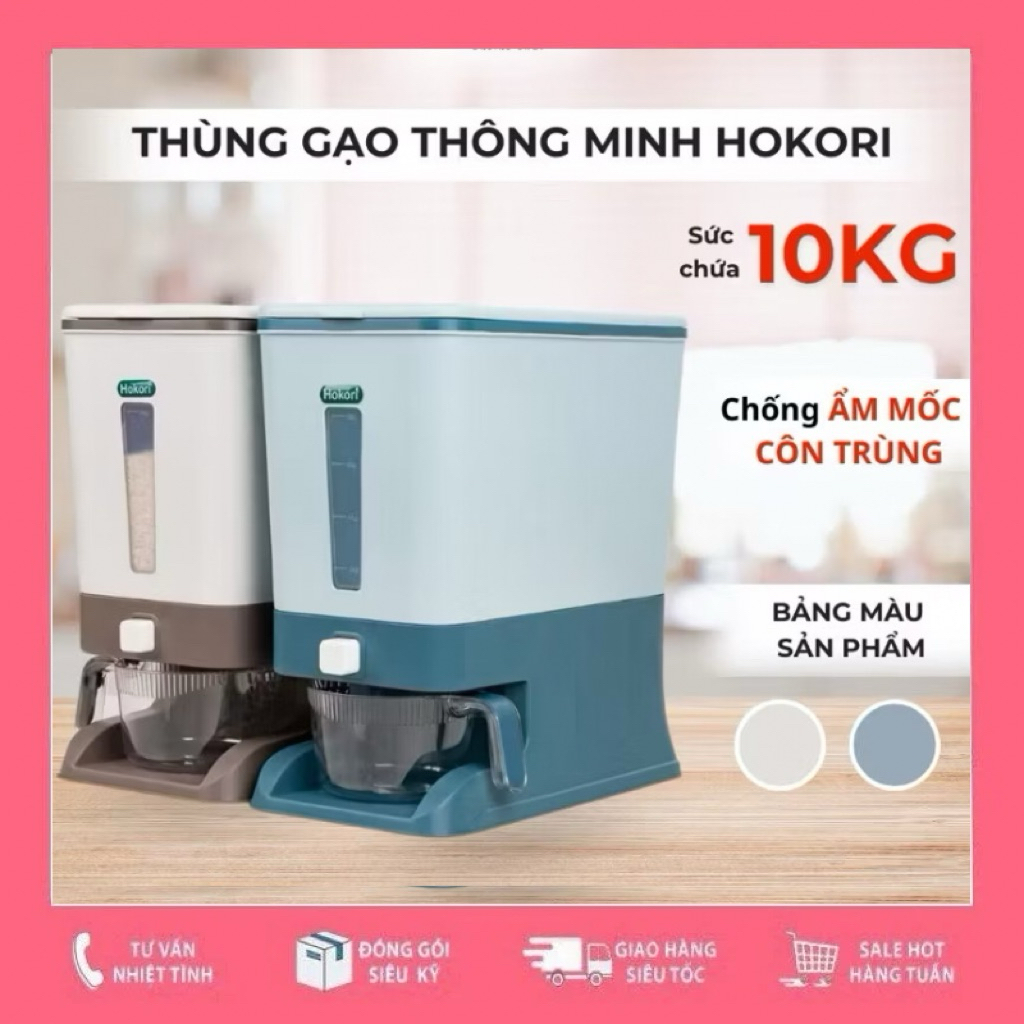 Thùng đựng gạo tiện ích 10kg và 20kg Hokori Việt Nhật lấy gạo tự động thùng đựng gạo hộp gạo (5338/9)