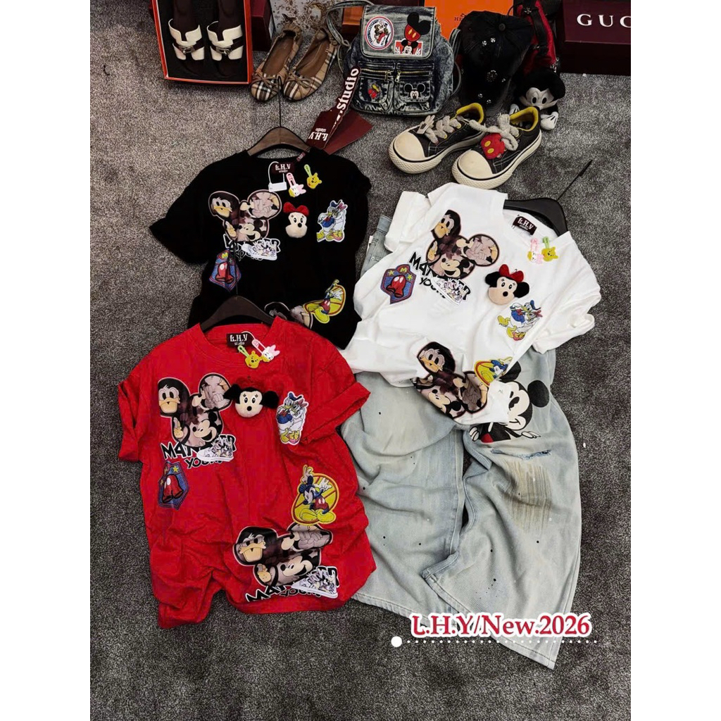 (Tặng kèm gấu Mickey) Áo phông from thụng in gấu Mickey