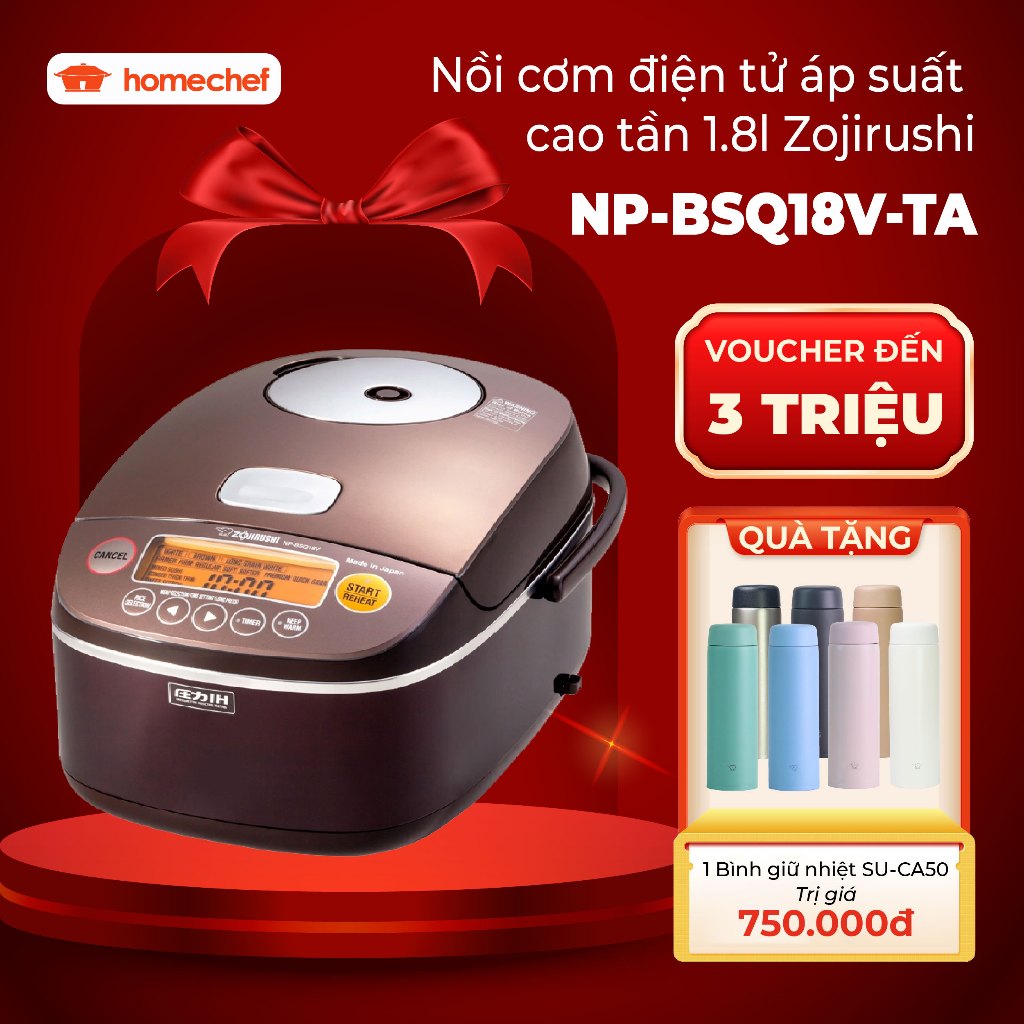 Nồi Cơm Điện Áp Suất Cao Tần Zojirushi 1.8L - NP-BSQ18V-TA, Nấu Cơm Thơm Dẻo, Bảo Hành 3 Năm, Sản Xu