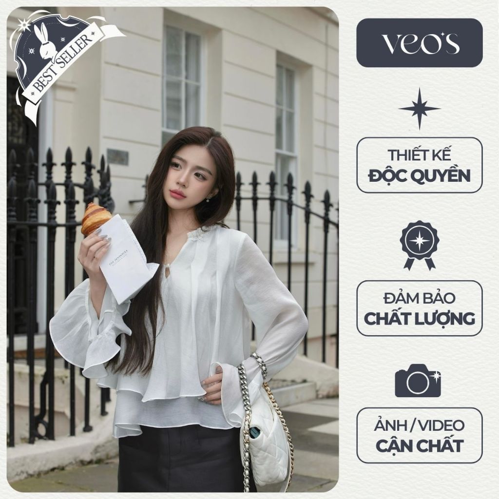 Áo Sơ Mi Dáng Suông Tay Phồng Cổ V Phối Bèo Và Đá Xếp Ly Thân Đi Làm Đi Chơi Màu Trắng - Lisa Shirt | BigBuy360 - bigbuy360.vn