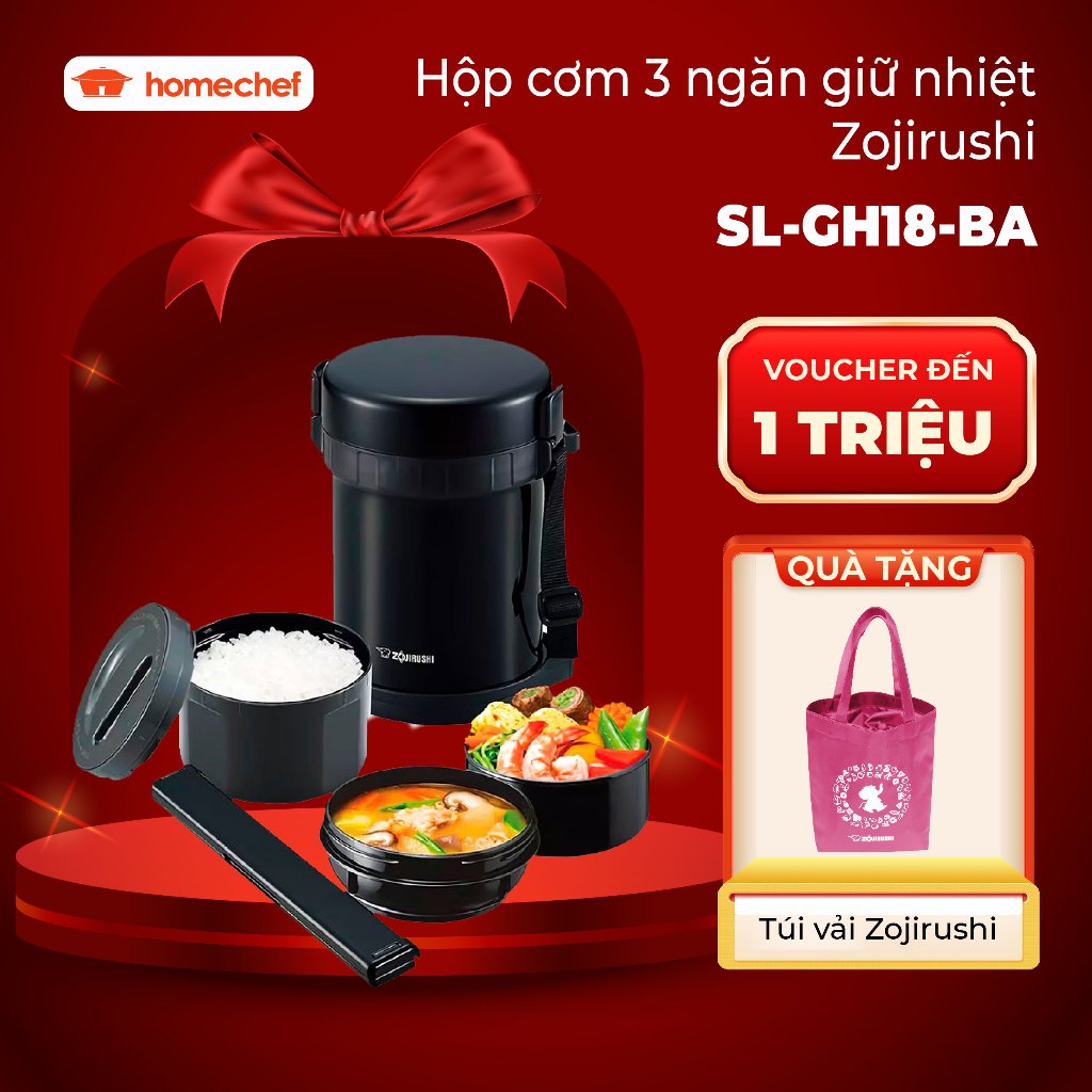 Hộp Cơm Giữ Nhiệt Zojirushi SL-GH18-BA 1.27L – Giữ Nóng Lên Đến 6 Tiếng, Thiết Kế 3 Ngăn Tiện Lợi