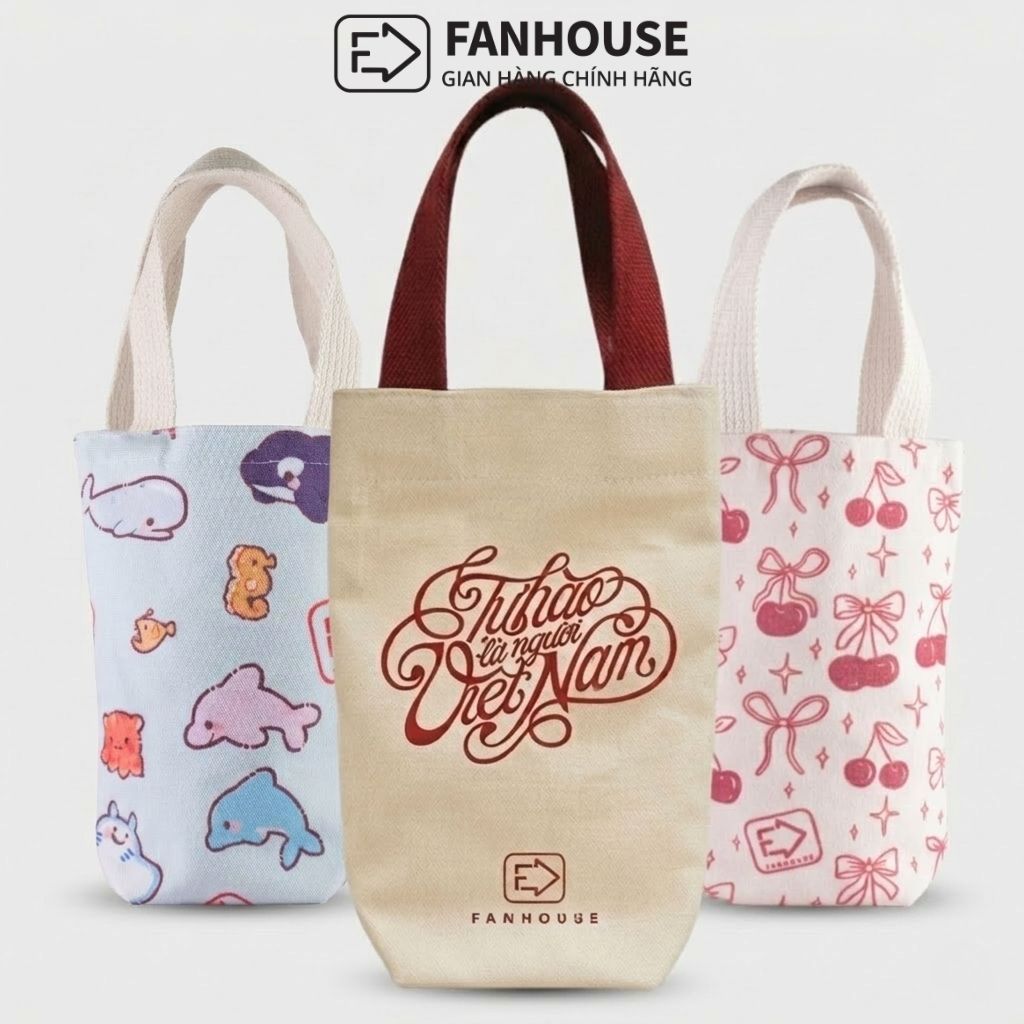 Túi đựng cốc giữ nhiệt Holic Fan House, túi vải Dù Canvas ôm sát toàn bộ thân bình, chống thấm nước