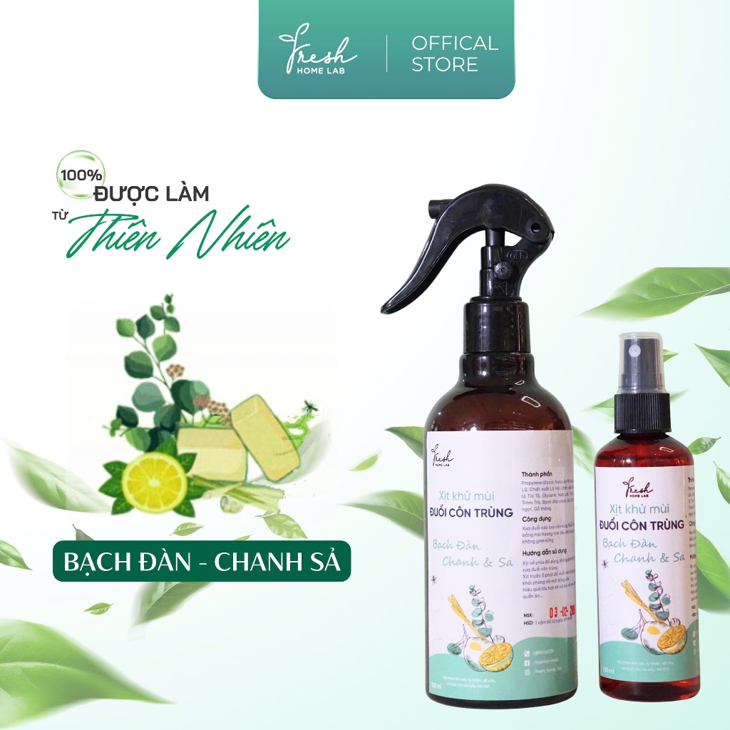 Bình xịt tinh dầu đuổi muỗi và côn trùng, khử mùi thơm phòng thiên nhiên Fresh Home Lab