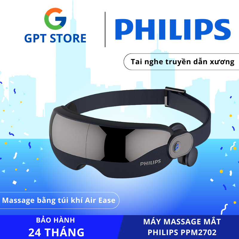 Máy Massage Mắt Philips PPM2702 - Massage Túi Khí - Kết Nối Bluetooth Nghe Nhạc - Bảo Hành 12 Tháng