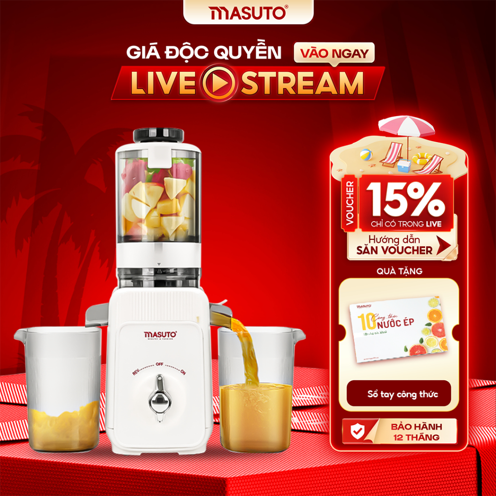 Máy Ép Chậm Masuto MSJuice Thế Hệ Mới 120W - 0,6L Ép Nguyên Quả Kiệt Bã, Máy Ép Trái Cây