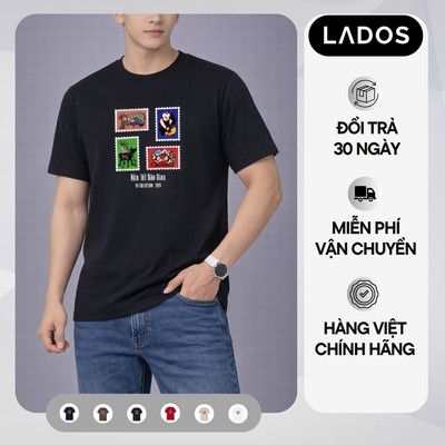 Áo Thun Cổ Tròn Casual In Hồn Tết Dân Gian LADOS-9264 Thun Cotton 4 chiều mềm mát, Form Regular