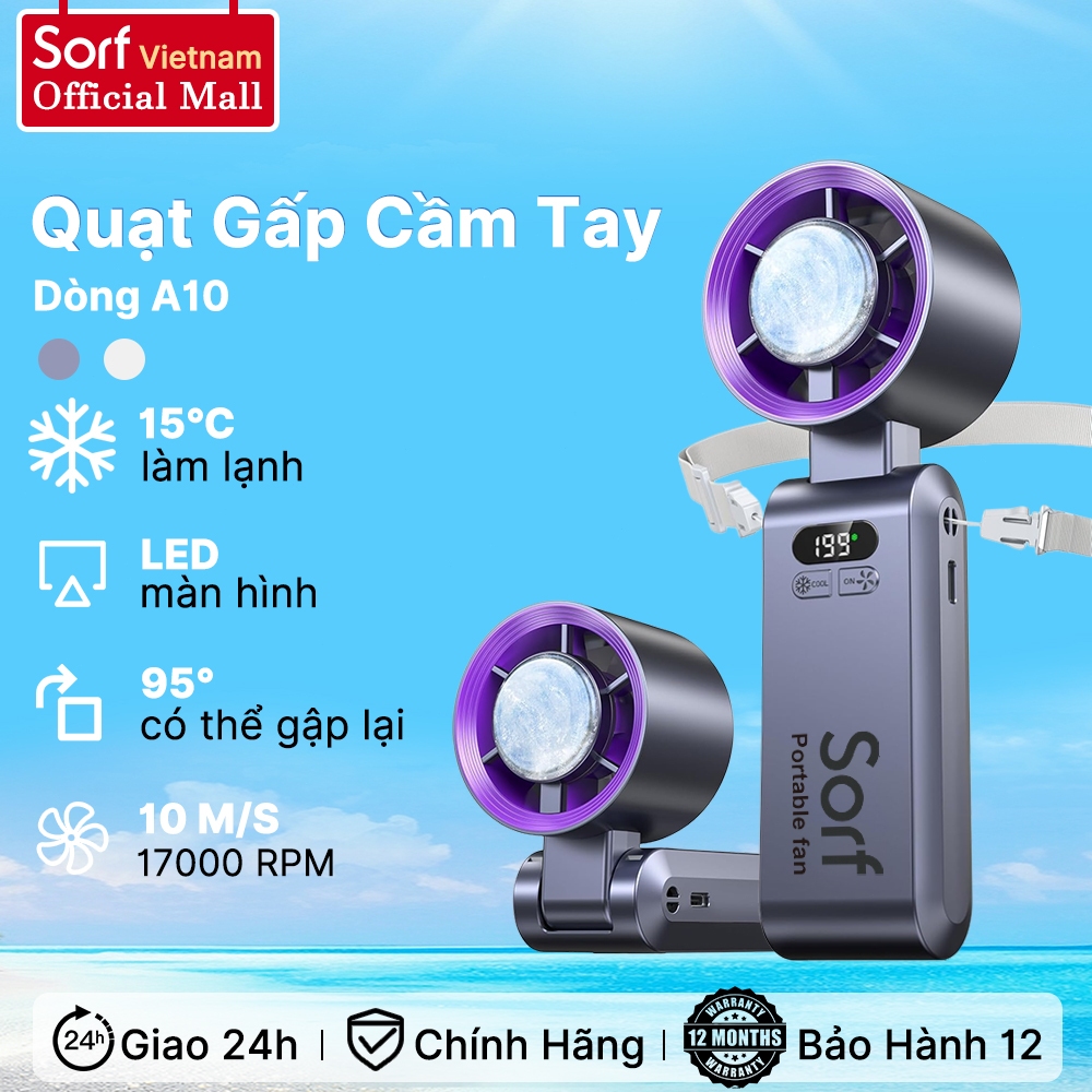 Sorf A10 Quạt Cầm Tay Mini Gập Để Bàn- Chức Năng Đá Lạnh Bảo Hành 1 Năm Đổi 1