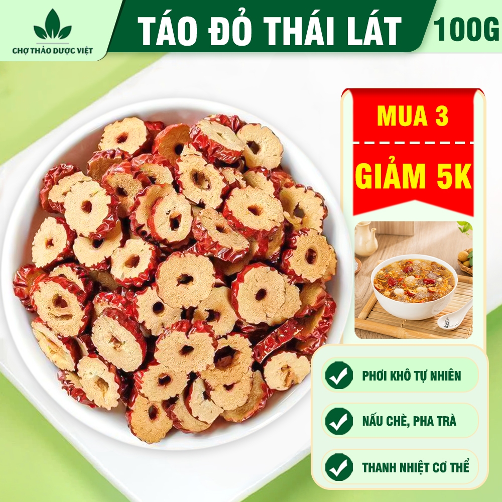 Táo đỏ thái lát 100g, trà táo đỏ sấy giòn, không vụn, dùng pha trà, chưng yến, nấu chè dưỡng nhan