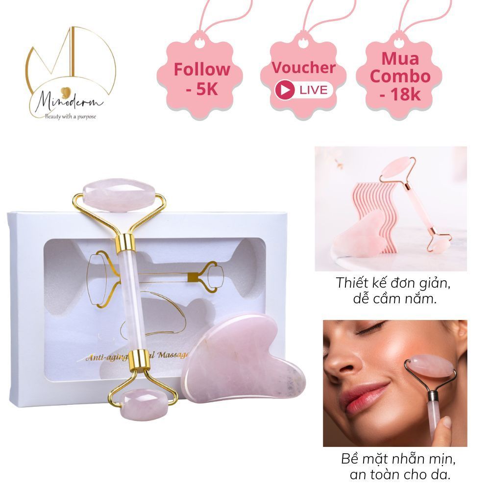 Combo Cây Lăn Thạch Anh + Đá Guasha Massage BEABIAI Nâng Cơ, Kích Thích Sản Xuất Collage