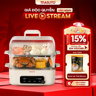 Nồi Lẩu Hấp Điện Đa Năng 3in1 Masuto MSSteam 14,5L 1500W, Vừa Nấu Lẩu, Hấp, Hầm, Hấp Gà Nguyên Con, Tặng Cốt Lẩu Barona