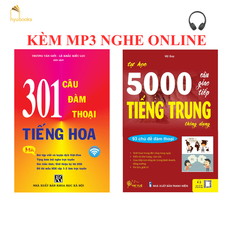 Sách-combo: 301 Câu Đàm Thoại Tiếng Hoa KHỔ LỚN+ Tự học 5000 câu giao tiếp tiếng Trung thông dụng+KÈ