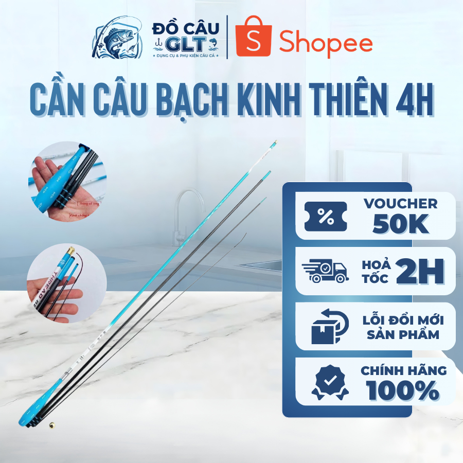 Cần Câu Cá, Cần Câu Đài Bạch Kinh Thiên 4H Xanh Carbon Xpipal Siêu Nhẹ Tải Cá Tốt Chuyên Rô, Diếc