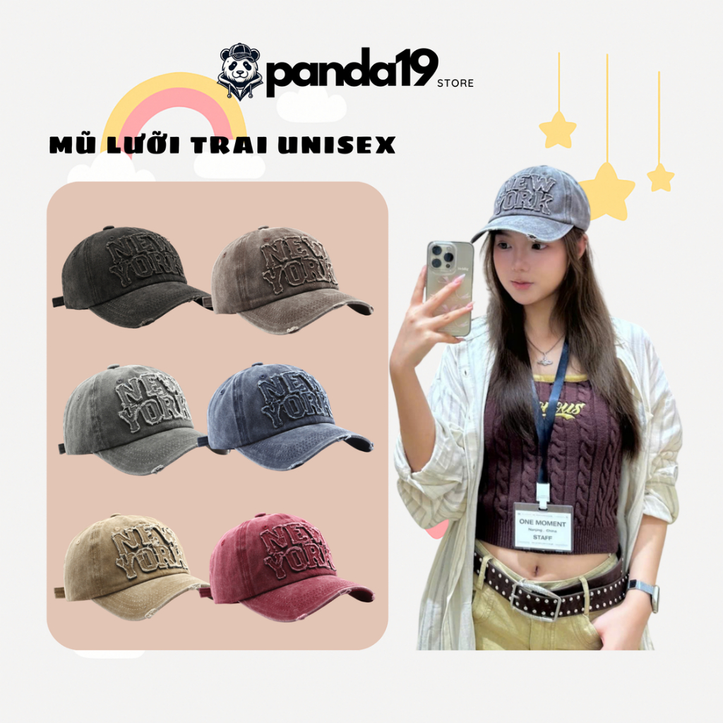 [Form mềm] Mũ Lưỡi Trai, Mũ Bóng Chày NEW YORK Chất Cotton Thêu Nổi, Nhiều Màu - PANDA19 STORE