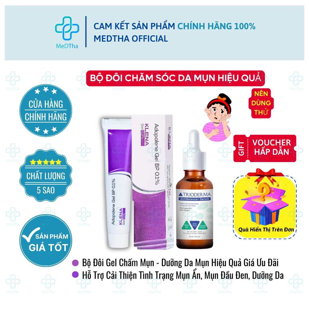 Bộ Đôi Chăm Sóc Da Mụn Klena Gel + Serum Trioderma - Giảm Mụn, Dưỡng Sáng, Mờ thâm, Dưỡng Da