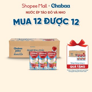 [MUA 12 TẶNG 12] Combo 12 Lốc Nước Ép Táo Đỏ Và Nho Chabaa Juicy 3 Hộp x 180ml
