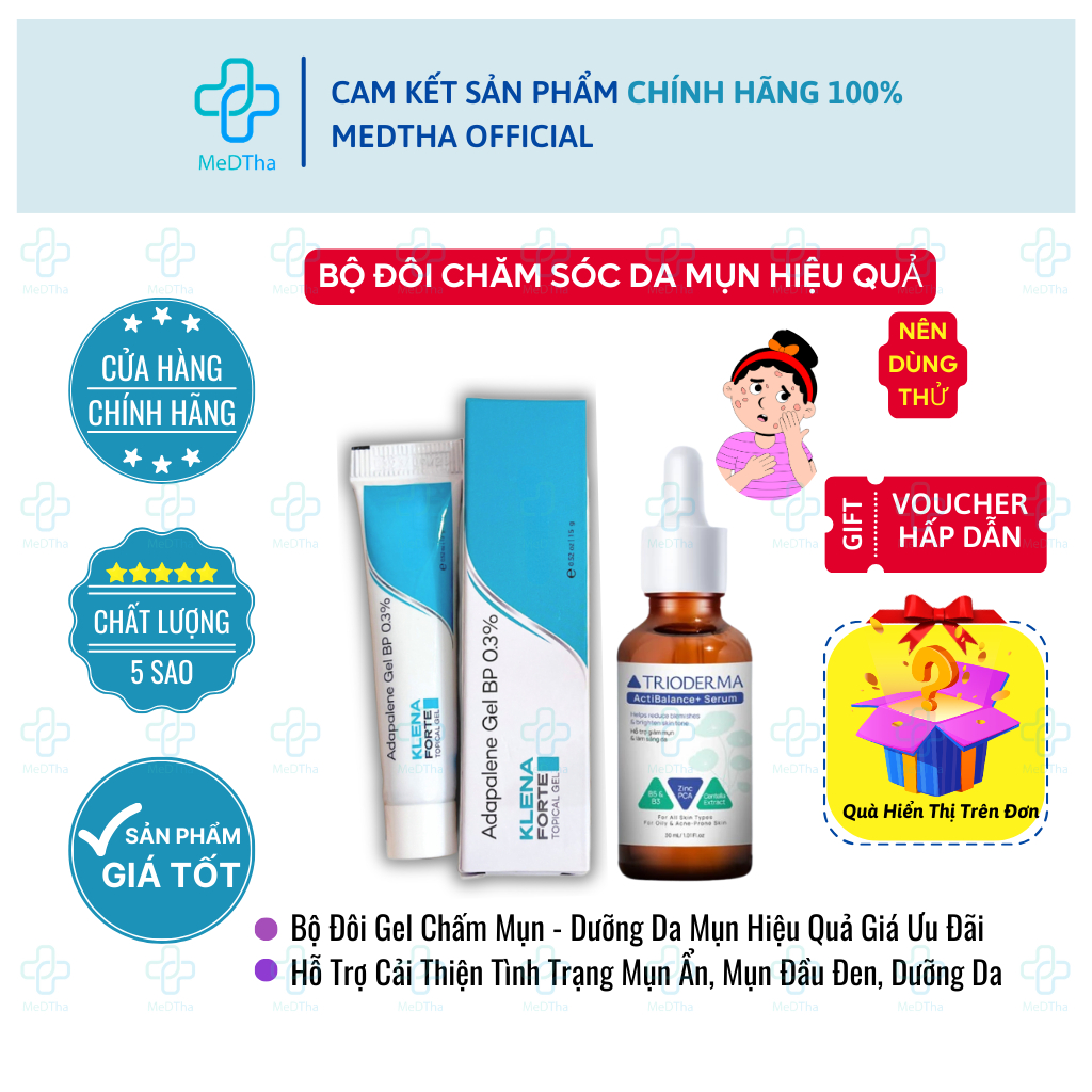 Bộ Đôi Chăm Sóc Da Mụn Klena Forte + Serum Trioderma - Giảm Mụn, Dưỡng Sáng, Mờ thâm, Dưỡng Da