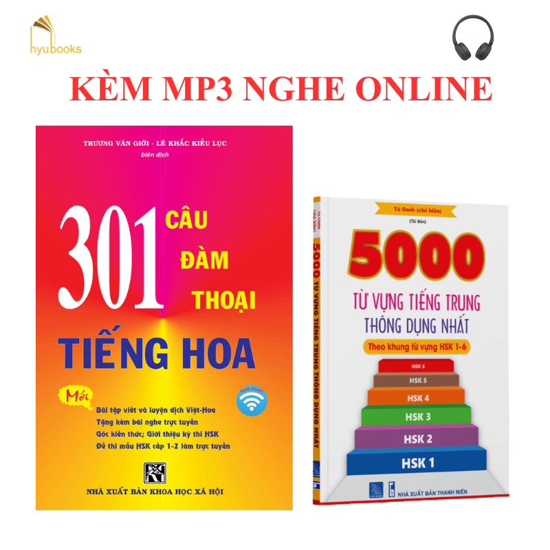 Sách-combo: 301 Câu Đàm Thoại Tiếng Hoa KHỔ LỚN+5000 từ vựng tiếng trung thông dụng nhất+KÈM MP3 NGH