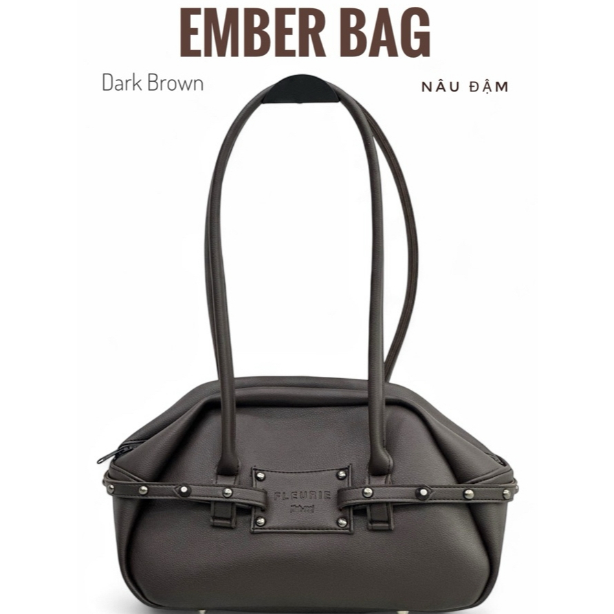EMBER BAG - Túi xách EMBER – túi da nâu sang trọng, đinh tán, đựng nhiều đồ – xin đọc mô tả