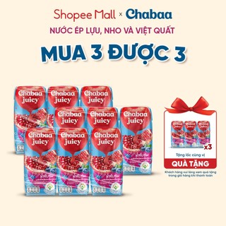 [MUA 3 TẶNG 3] Lốc Nước Ép Lựu, Nho Và Việt Quất Chabaa Juicy 3 Hộp x 180ml