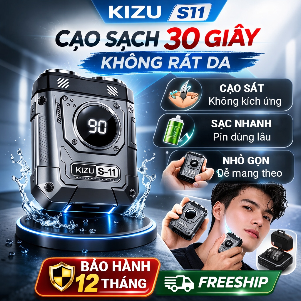 Máy cạo râu đa năng KIZU S11, Công nghệ chống nước IPX7, Cạo sát an  toàn cho da